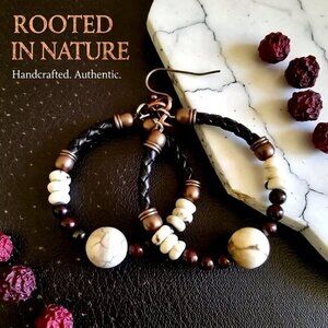 Rustic SouthWestern Flair! Leather + Jasper + Natural Howlite Hoop Earrings